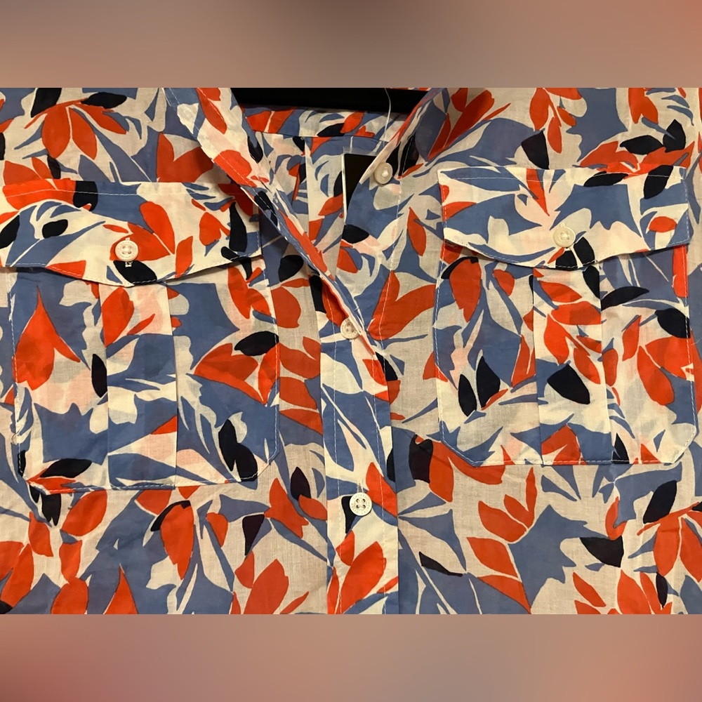NWT Lauren Ralph Lauren Women’s Small Button Down Floral Shirt Blouse Red Blue - Picture 3 of 10